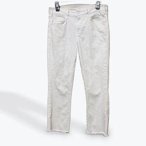 Pilcro‎ and the Letterpress Script Jeans White Cropped Frayed Hem Size 28